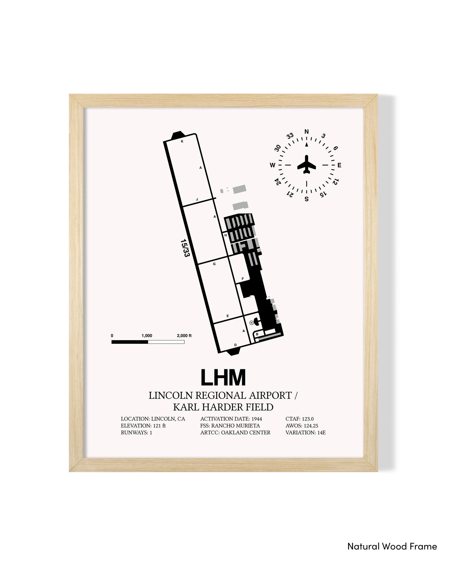 Detailed Airport Map of Lincoln Regional Airport/Karl Harder Field (LHM) in White with a Natural Frame