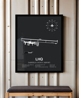 Framed Detailed Airport Map of Fairfield County Airport (LHQ) in Gray with a Black Frame
