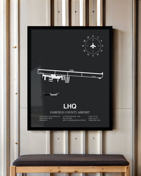 Framed Detailed Airport Map of Fairfield County Airport (LHQ) in Gray with a Black Frame