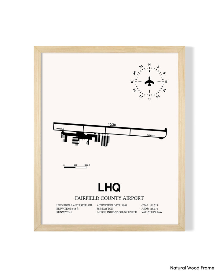 Detailed Airport Map of Fairfield County Airport (LHQ) in White with a Natural Frame