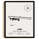 Framed Detailed Airport Map of Fairfield County Airport (LHQ) in White with a Black Frame