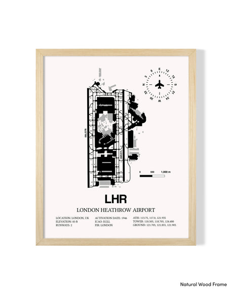 Detailed Airport Map of London Heathrow Airport (LHR) in White with a Natural Frame