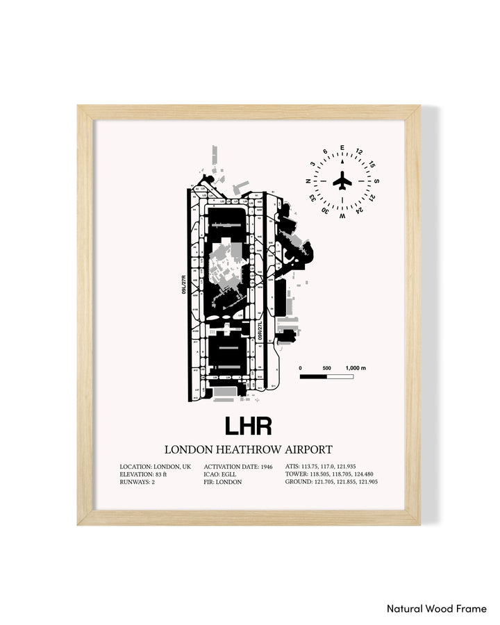 Detailed Airport Map of London Heathrow Airport (LHR) in White with a Natural Frame