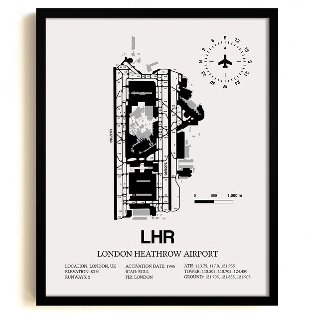 Lhr Postcode Map London Heathrow Airport (LHR) Framed Detailed Airport Map – SkyBirdSupply
