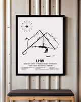Framed Detailed Airport Map of Wright Army Airfield (Fort Stewart) / Midcoast Regional Airport (LHW) in White with a Black Frame