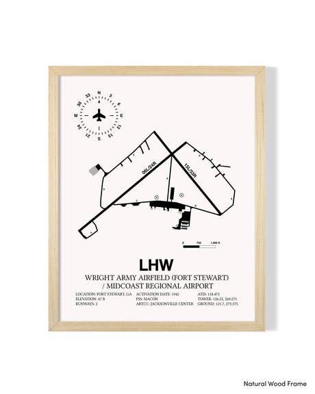 Detailed Airport Map of Wright Army Airfield (Fort Stewart) / Midcoast Regional Airport (LHW) in White with a Natural Frame