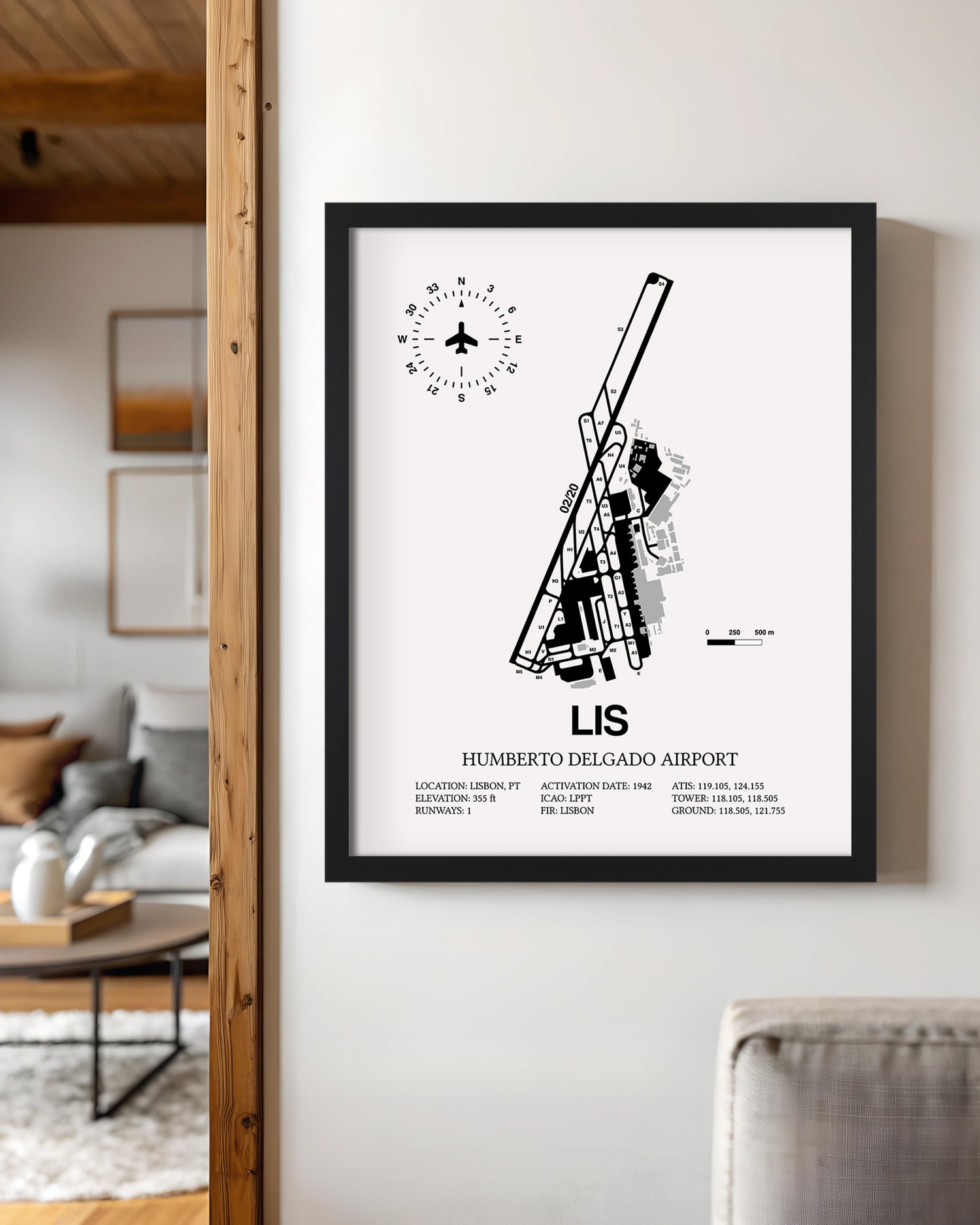 LIS Airport Map, Lisbon Airport Print
