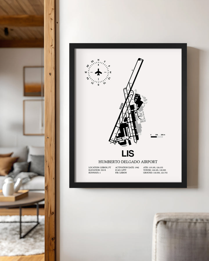 LIS Airport Map, Lisbon Airport Print