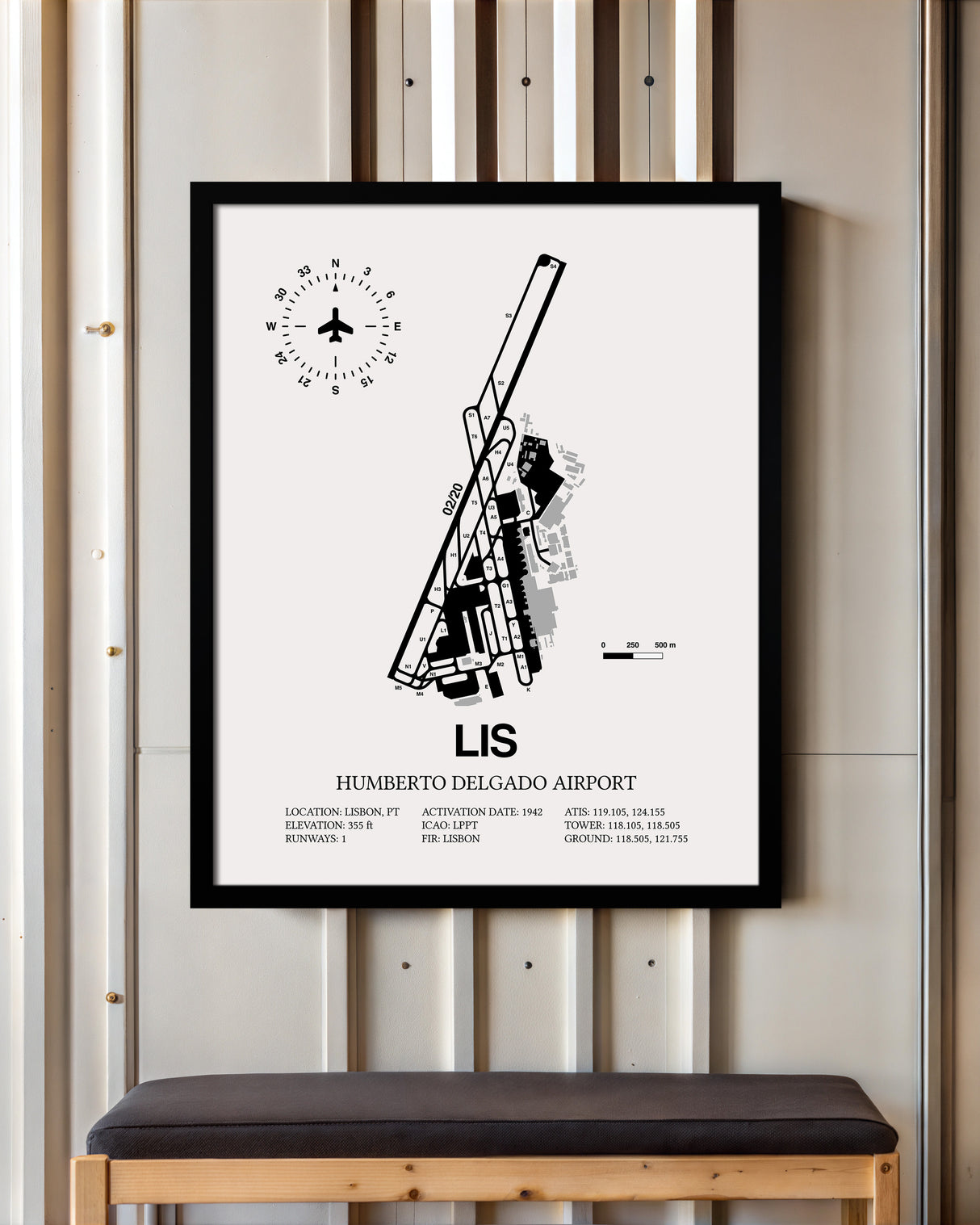 LIS Airport Map, Lisbon Airport Print