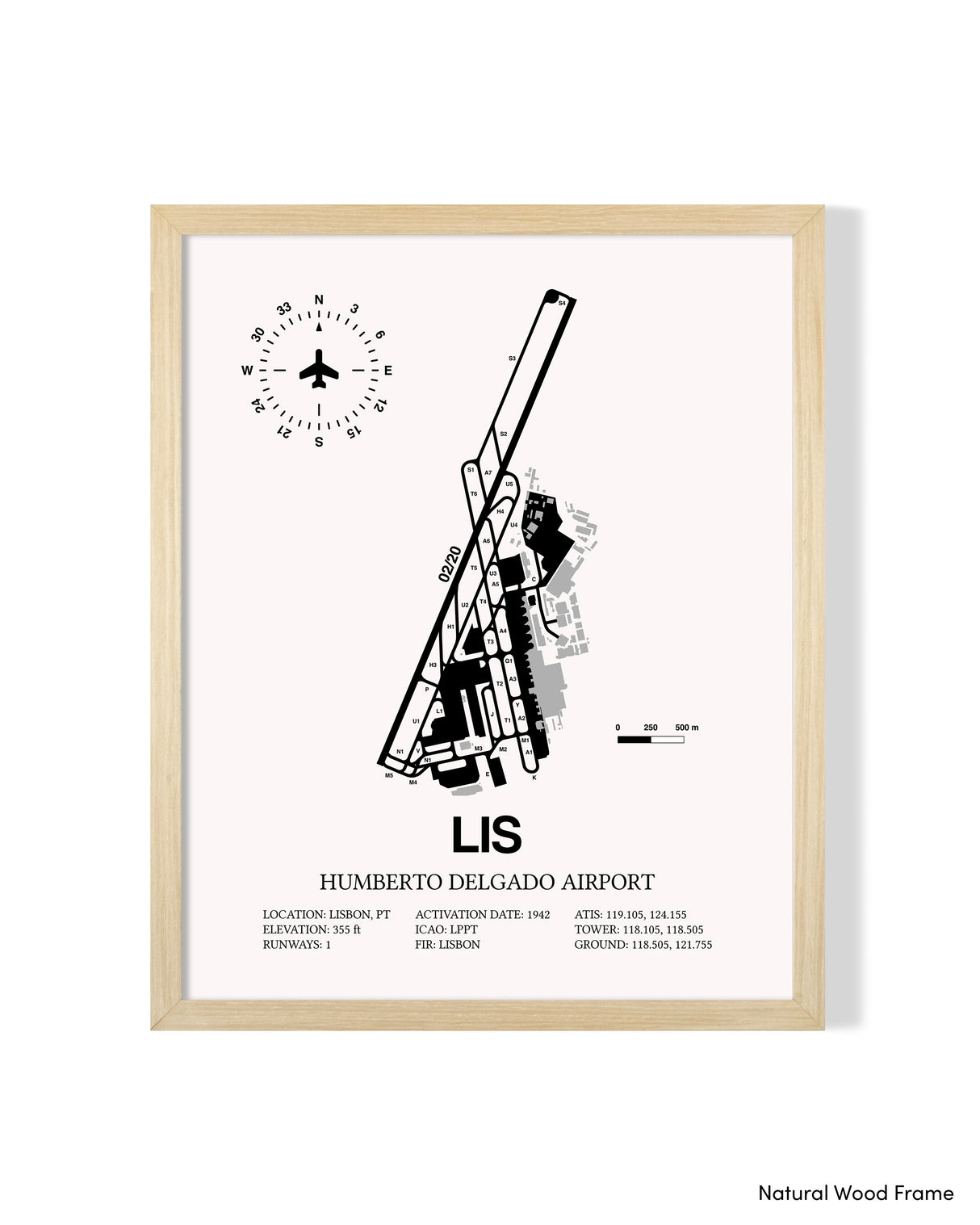 LIS Airport Map, Lisbon Airport Print