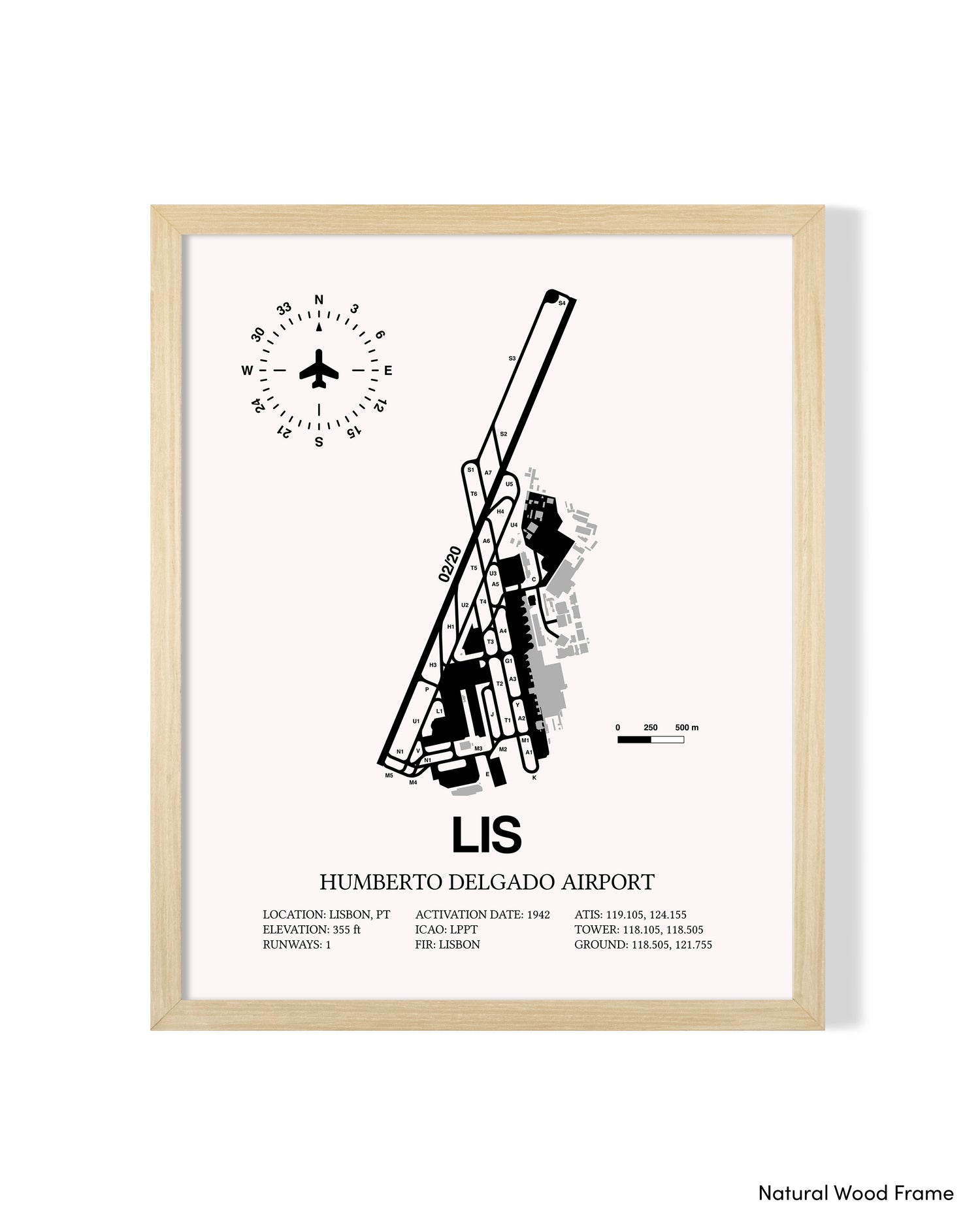LIS Airport Map, Lisbon Airport Print