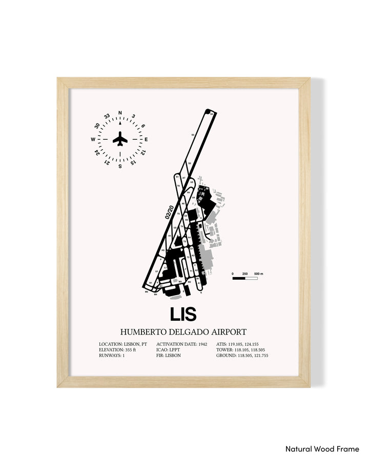 LIS Airport Map, Lisbon Airport Print