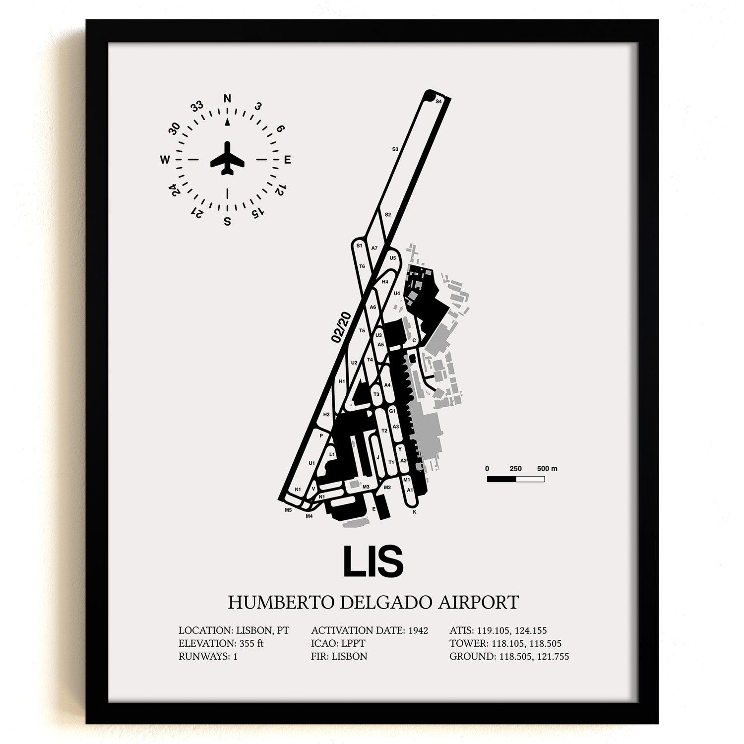 LIS Airport Map, Lisbon Airport Print