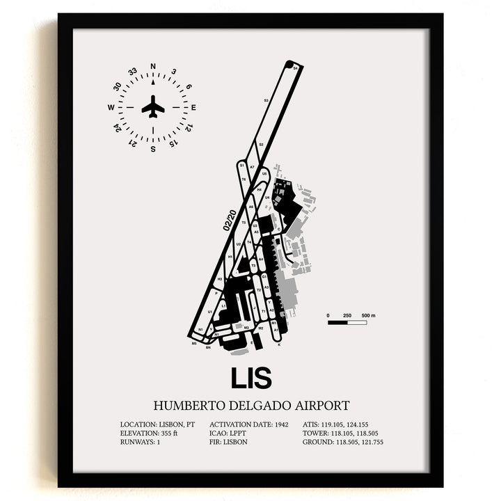 LIS Airport Map, Lisbon Airport Print