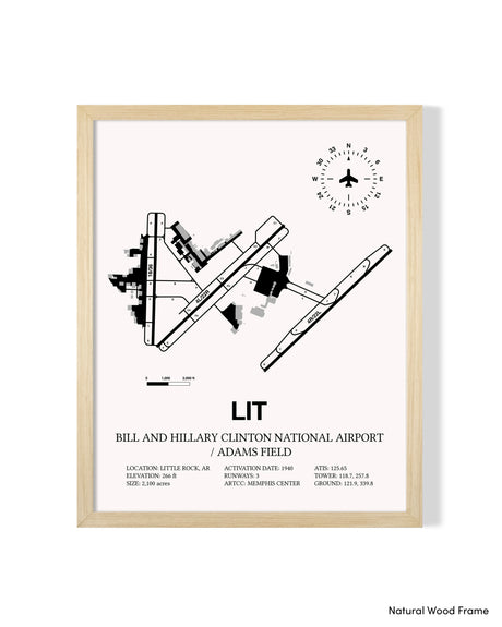 Detailed Airport Map of Bill & Hillary Clinton National Airport/Adams Field (LIT) in White with a Natural Frame