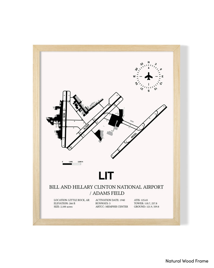 Detailed Airport Map of Bill & Hillary Clinton National Airport/Adams Field (LIT) in White with a Natural Frame