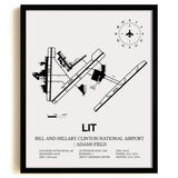 Framed Detailed Airport Map of Bill & Hillary Clinton National Airport/Adams Field (LIT) in White with a Black Frame