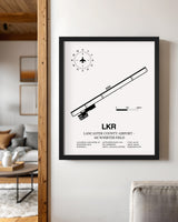 Framed Detailed Airport Map of Lancaster County-Mc Whirter Field (LKR) in White with a Black Frame