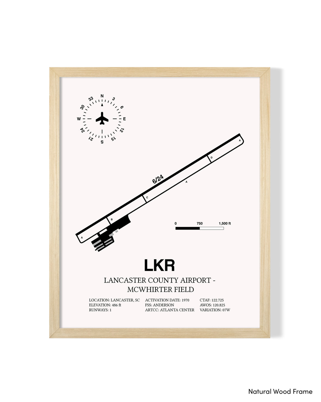 Detailed Airport Map of Lancaster County-Mc Whirter Field (LKR) in White with a Natural Frame