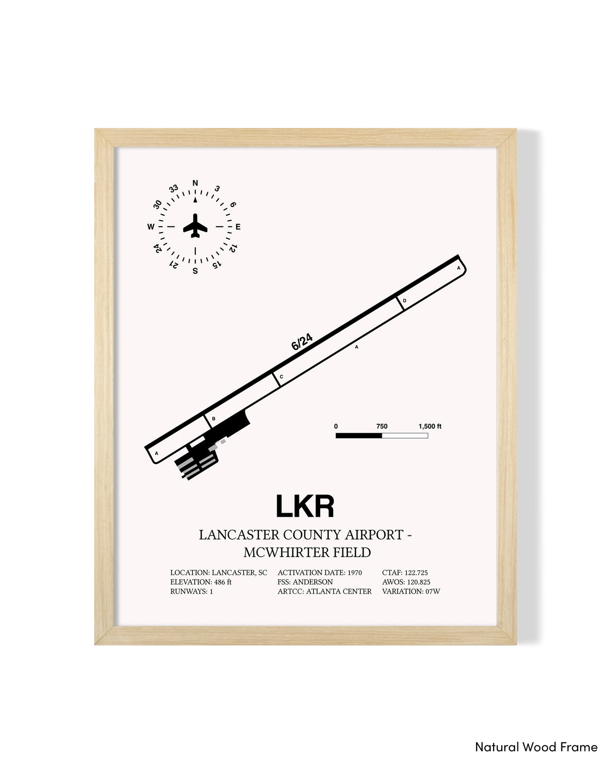 Detailed Airport Map of Lancaster County-Mc Whirter Field (LKR) in White with a Natural Frame
