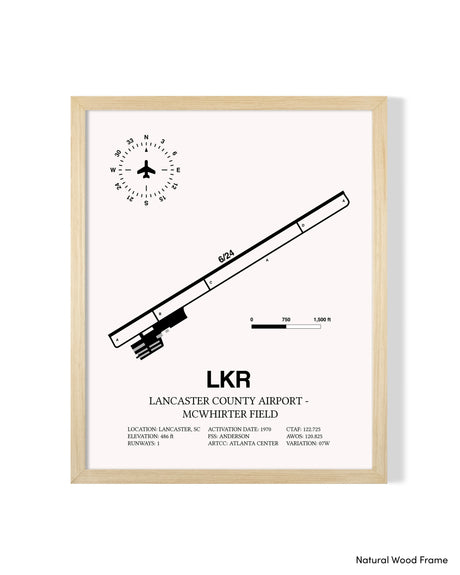 Detailed Airport Map of Lancaster County-Mc Whirter Field (LKR) in White with a Natural Frame