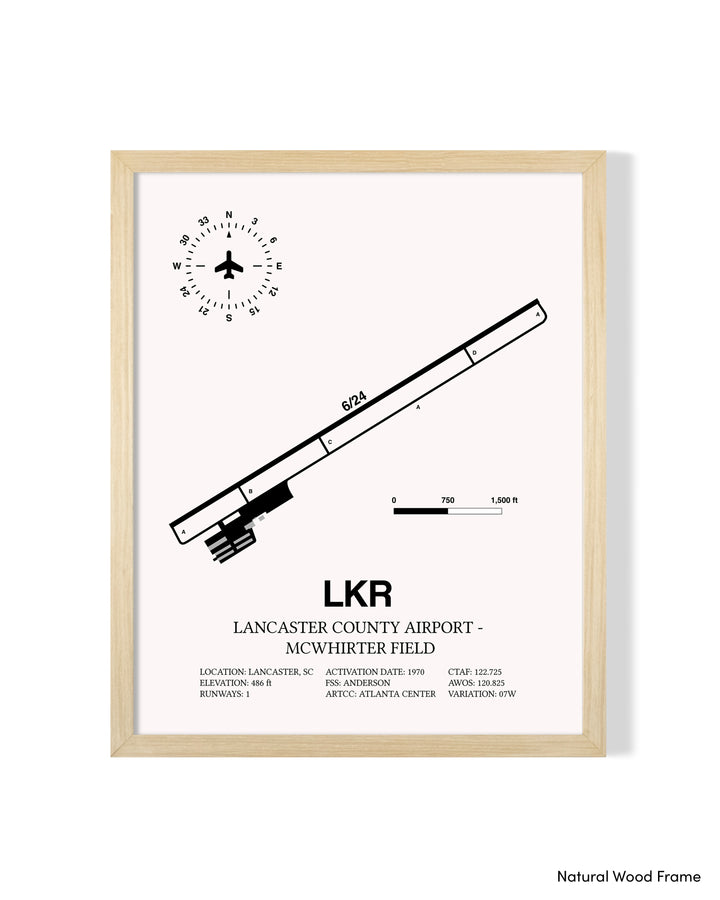 Detailed Airport Map of Lancaster County-Mc Whirter Field (LKR) in White with a Natural Frame