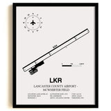 Framed Detailed Airport Map of Lancaster County-Mc Whirter Field (LKR) in White with a Black Frame