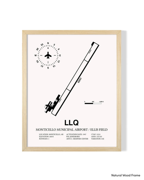 Detailed Airport Map of Monticello Municipal Airport / Ellis Field (LLQ) in White with a Natural Frame