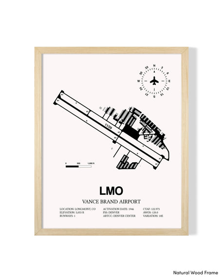 Detailed Airport Map of Vance Brand Airport (LMO) in White with a Natural Frame