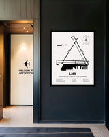 Framed Detailed Airport Map of Palm Beach County Park Airport (LNA) in White with a Black Frame