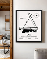 Framed Detailed Airport Map of Palm Beach County Park Airport (LNA) in White with a Black Frame