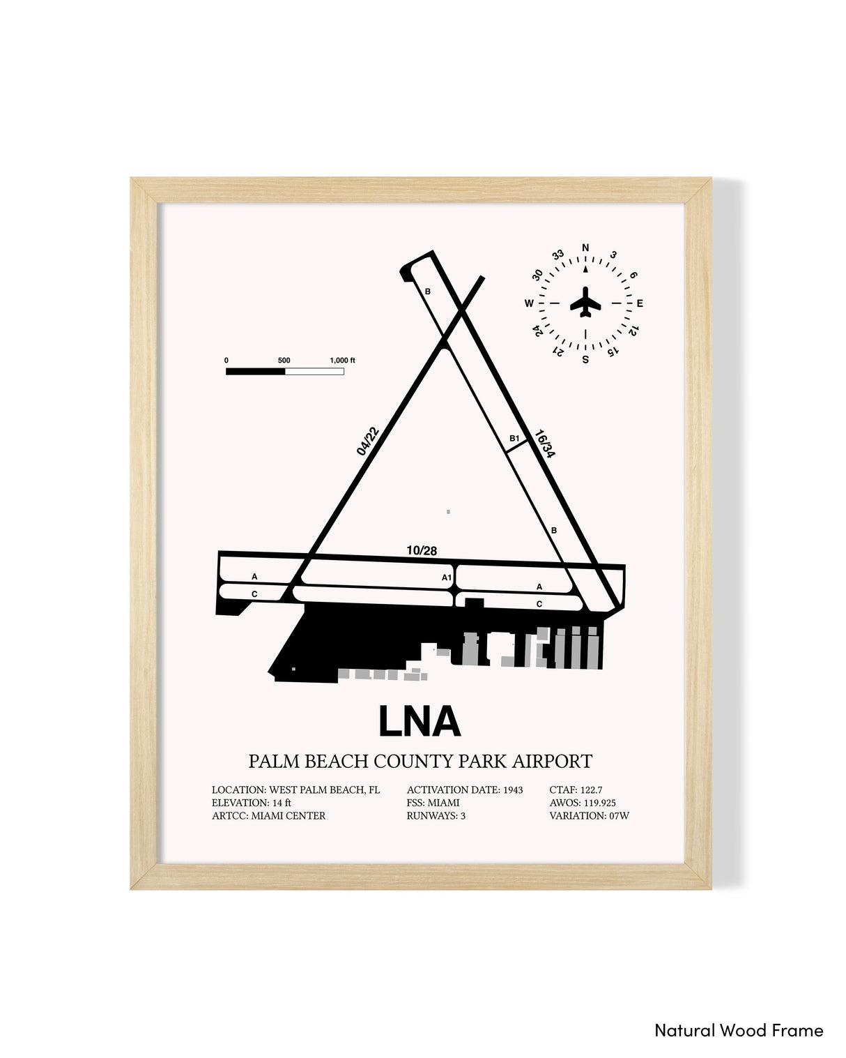 Detailed Airport Map of Palm Beach County Park Airport (LNA) in White with a Natural Frame