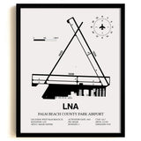 Framed Detailed Airport Map of Palm Beach County Park Airport (LNA) in White with a Black Frame