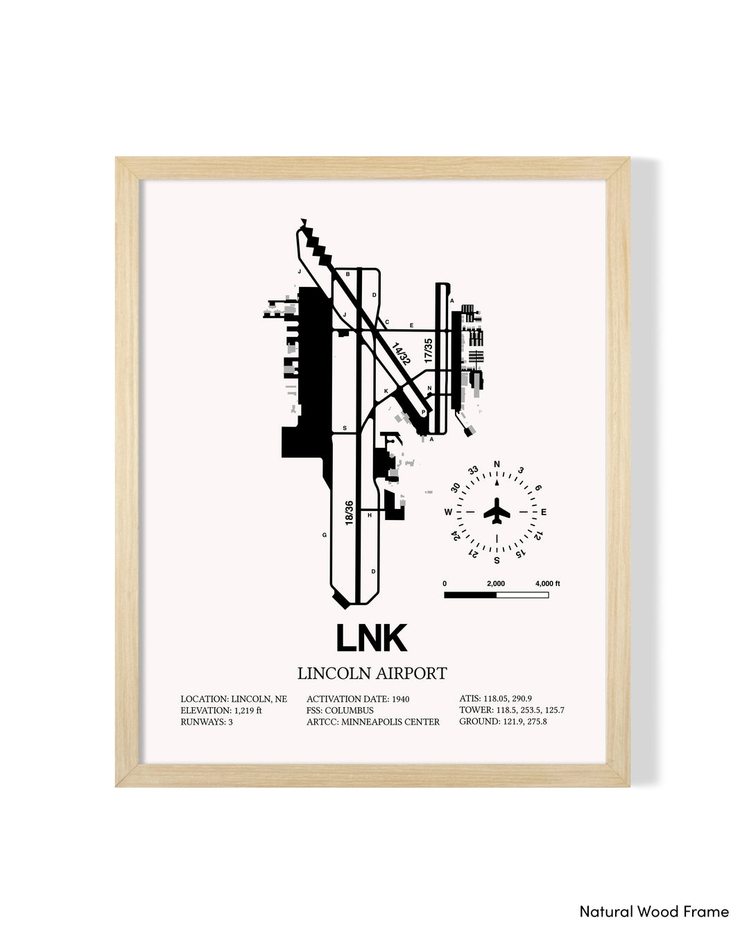 Detailed Airport Map of Lincoln Airport (LNK) in White with a Natural Frame