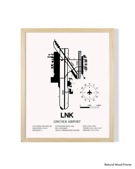 Detailed Airport Map of Lincoln Airport (LNK) in White with a Natural Frame