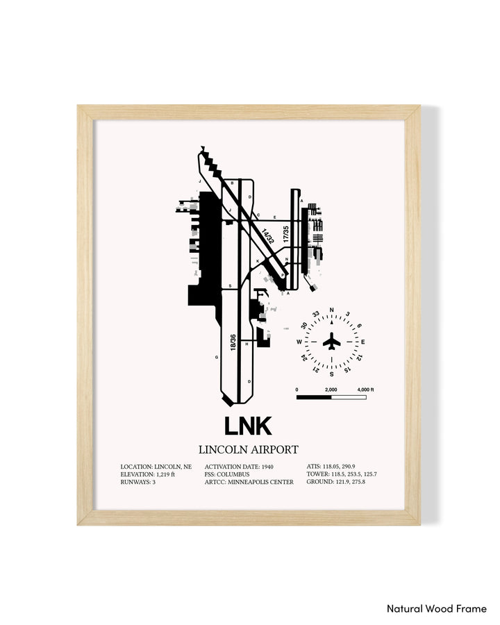 Detailed Airport Map of Lincoln Airport (LNK) in White with a Natural Frame