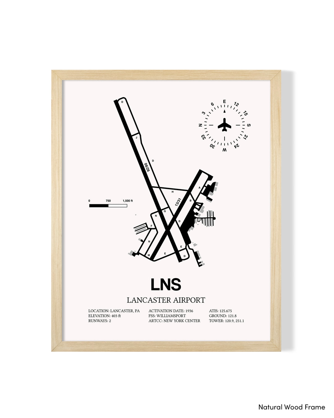 Detailed Airport Map of Lancaster Airport (LNS) in White with a Natural Frame