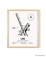 Detailed Airport Map of Lancaster Airport (LNS) in White with a Natural Frame