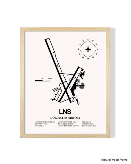 Detailed Airport Map of Lancaster Airport (LNS) in White with a Natural Frame