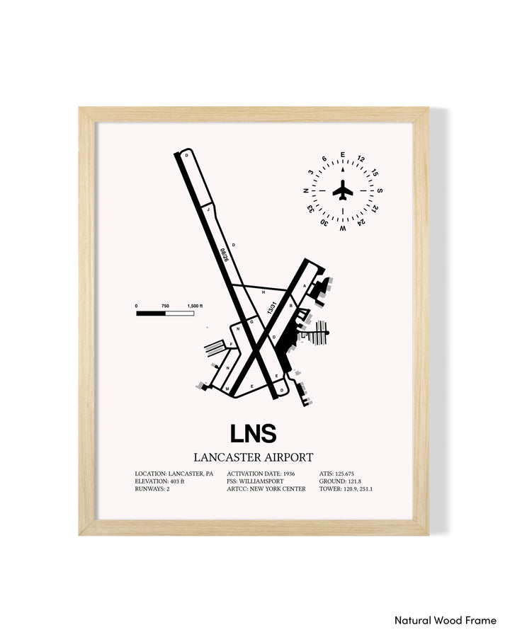 Detailed Airport Map of Lancaster Airport (LNS) in White with a Natural Frame