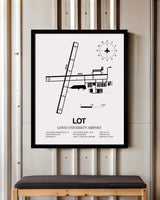 Framed Detailed Airport Map of Lewis University Airport (LOT) in White with a Black Frame
