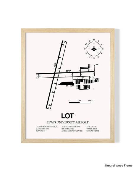 Detailed Airport Map of Lewis University Airport (LOT) in White with a Natural Frame