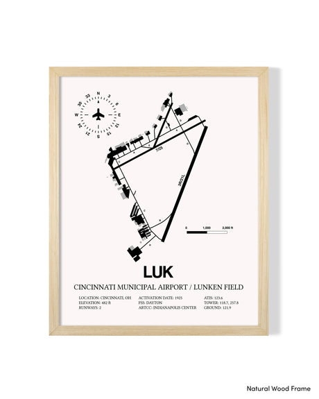 Detailed Airport Map of Cincinnati Municipal Airport Lunken Field (LUK) in White with a Natural Frame