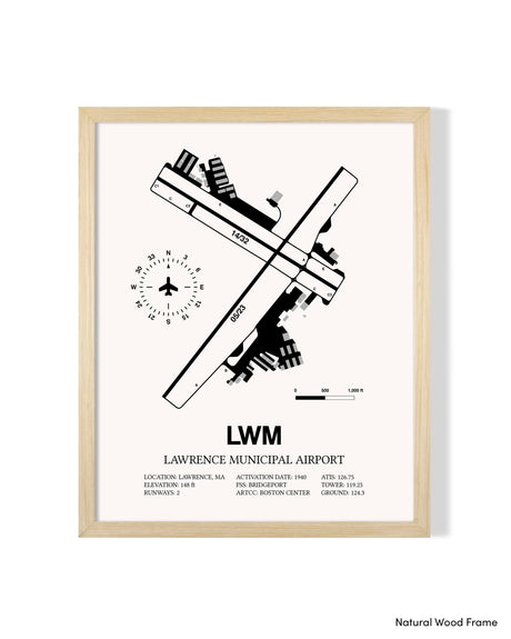 Detailed Airport Map of Lawrence Municipal Airport (LWM) in White with a Natural Frame