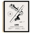 Framed Detailed Airport Map of Lawrence Municipal Airport (LWM) in White with a Black Frame