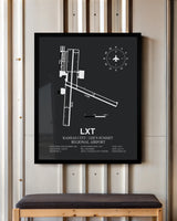 Framed Detailed Airport Map of Kansas City / Lee's Summit Regional Airport (LXT) in Gray with a Black Frame