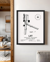 Framed Detailed Airport Map of Kansas City / Lee's Summit Regional Airport (LXT) in White with a Black Frame
