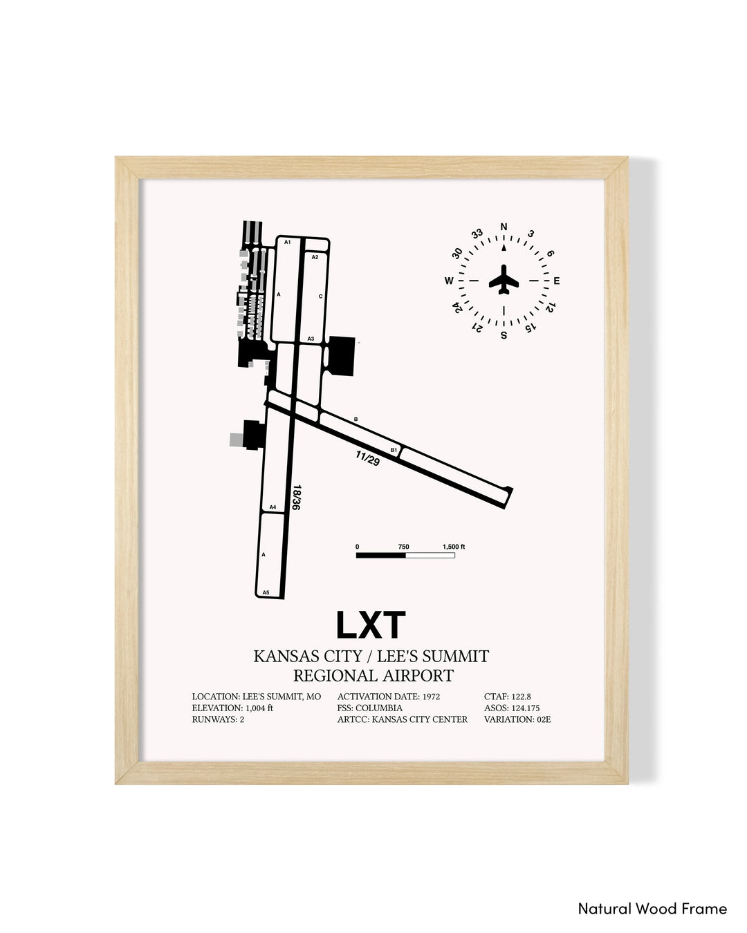 Detailed Airport Map of Kansas City / Lee's Summit Regional Airport (LXT) in White with a Natural Frame