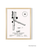 Detailed Airport Map of Kansas City / Lee's Summit Regional Airport (LXT) in White with a Natural Frame