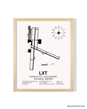 Detailed Airport Map of Kansas City / Lee's Summit Regional Airport (LXT) in White with a Natural Frame